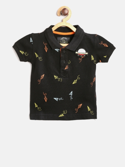 

Gini and Jony Boys Black Printed Polo Collar T-shirt