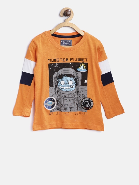 

Gini and Jony Boys Orange Printed Round Neck T-shirt
