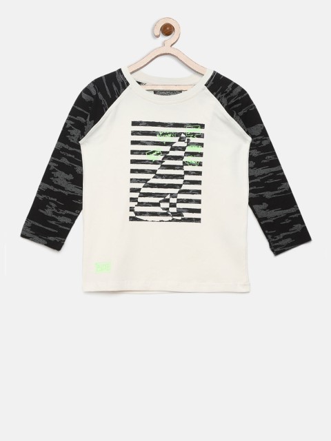 

Gini and Jony Boys White Striped Round Neck T-shirt