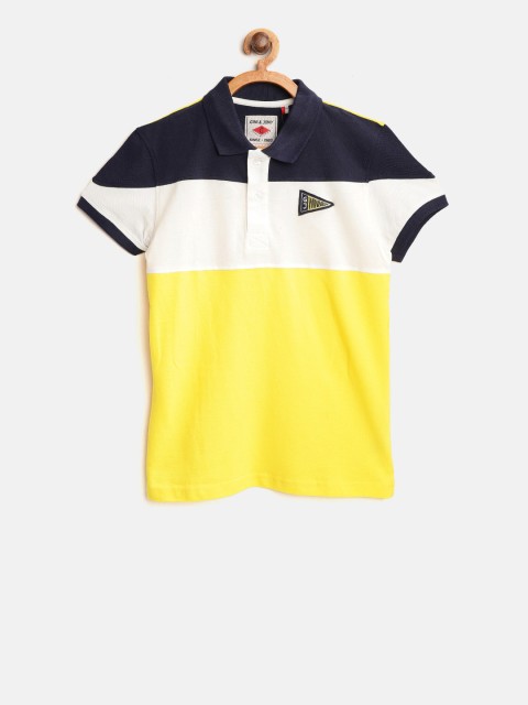

Gini and Jony Boys Yellow & White Colourblocked Polo Collar T-shirt