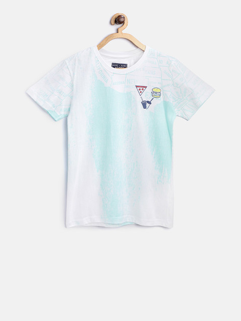 

Gini and Jony Boys White & Blue Printed Round Neck T-shirt