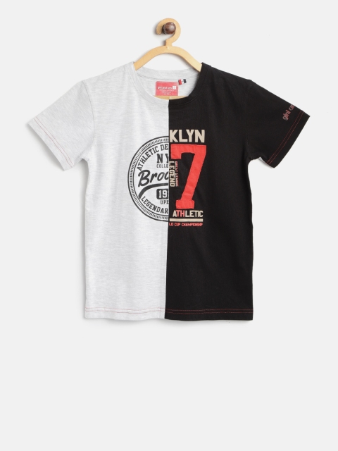 

Gini and Jony Boys Grey Melange & Black Printed Round Neck T-shirt
