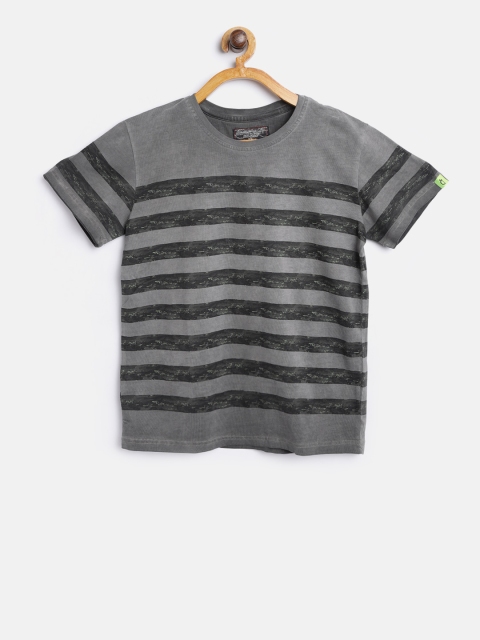 

Gini and Jony Boys Charcoal Grey & Black Striped Round Neck T-shirt