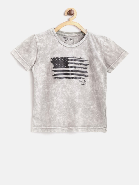 

Gini and Jony Boys Grey Printed Round Neck Pure Cotton T-shirt