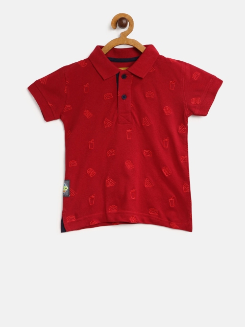 

Gini and Jony Boys Red Embroidered Polo Collar T-shirt