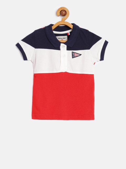 

Gini and Jony Boys Red & White Colourblocked Polo Collar T-shirt