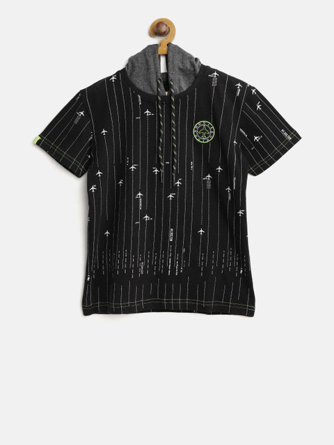 

Gini and Jony Boys Black Printed Hooded T-shirt