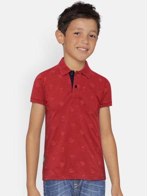 

Gini and Jony Boys Maroon Embroidered Polo Collar T-shirt