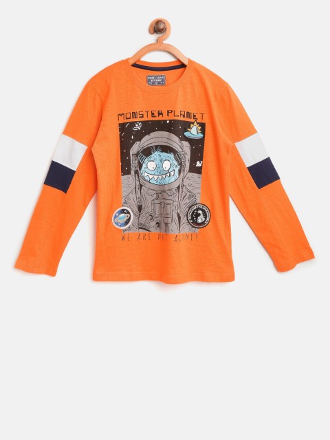 

Gini and Jony Boys Orange Printed Round Neck T-shirt