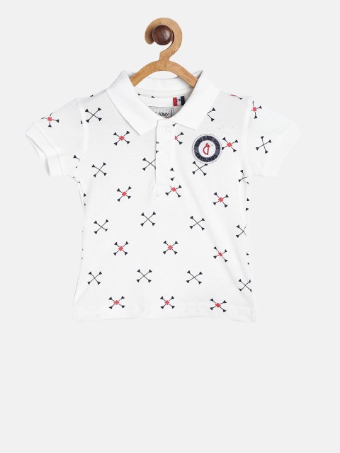 

Gini and Jony Boys White & Navy Blue Printed Polo Collar T-shirt