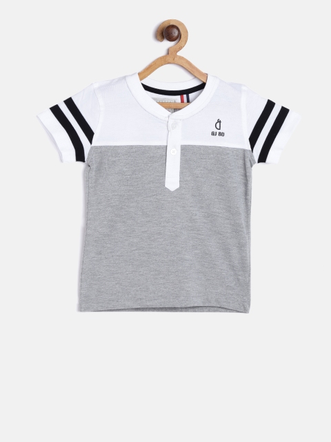 

Gini and Jony Boys Grey Melange Colourblocked Henley Neck T-shirt