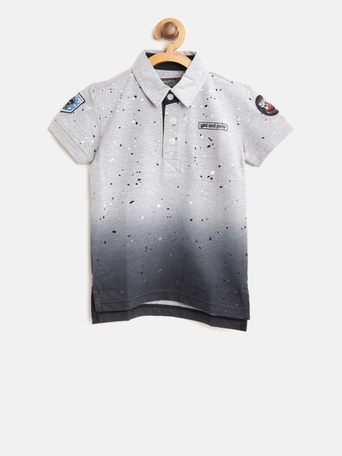 

Gini and Jony Boys Grey Melange & Navy Blue Printed Polo Collar T-shirt