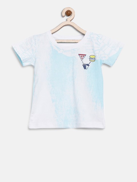 

Gini and Jony Boys White & Blue Printed Round Neck T-shirt