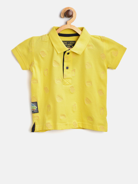 

Gini and Jony Boys Yellow Applique Polo Collar T-shirt
