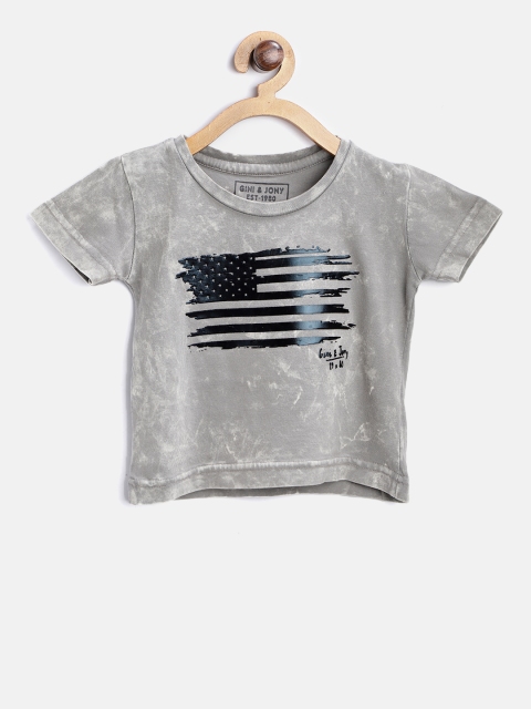 

Gini and Jony Boys Grey Printed Round Neck Dyed T-shirt