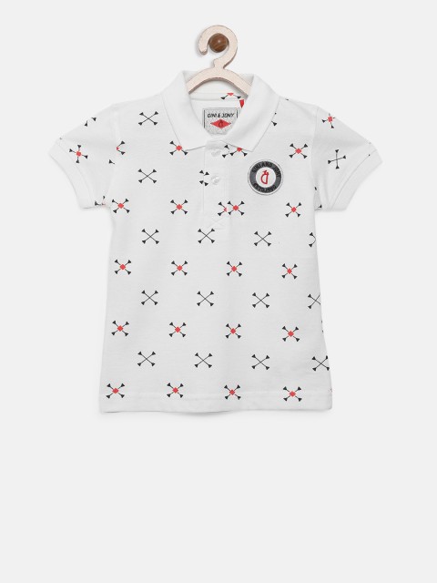 

Gini and Jony Boys White & Black Printed Polo Collar T-shirt