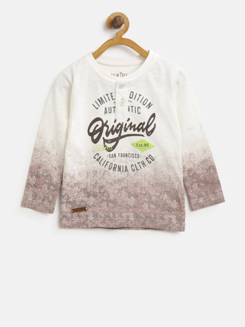 

Palm Tree Boys Off-White & Mauve Printed Henley Neck T-shirt