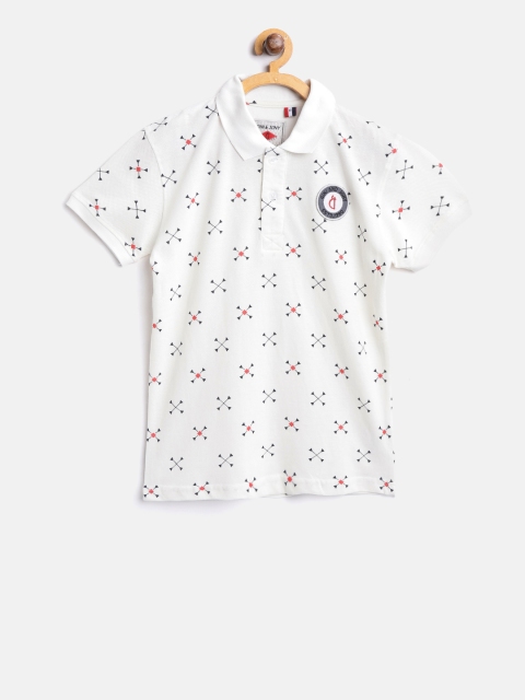 

Gini and Jony Boys Off-White Printed Polo Collar Pure Cotton T-shirt