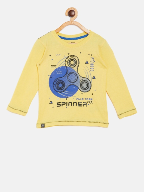

Palm Tree Boys Yellow & Blue Printed Round Neck T-shirt