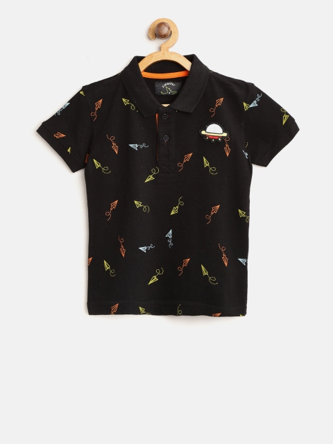 

Gini and Jony Boys Black Printed Polo Collar T-shirt
