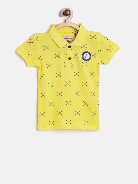 

Gini and Jony Boys Yellow Printed Polo Collar T-shirt