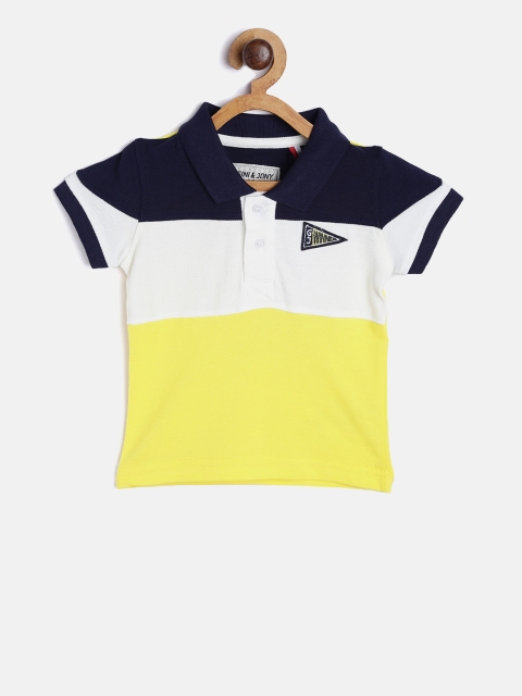 

Gini and Jony Boys Yellow & White Colourblocked Polo Collar T-shirt