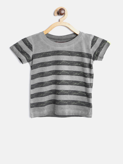 

Gini and Jony Boys Grey & Black Striped Round Neck T-shirt
