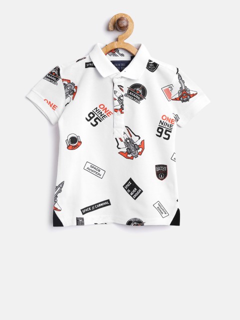 

Palm Tree Boys White Black Printed Polo Collar Pure Cotton T-shirt