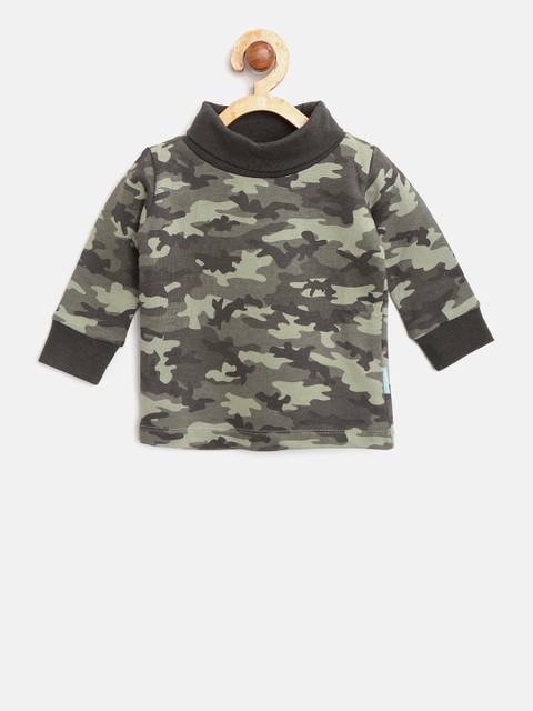 

Gini and Jony Boys Olive Green Camouflage Print Turtle Neck T-shirt