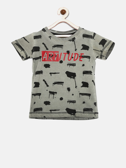 

Palm Tree Boys Grey & Black Printed Round Neck T-shirt