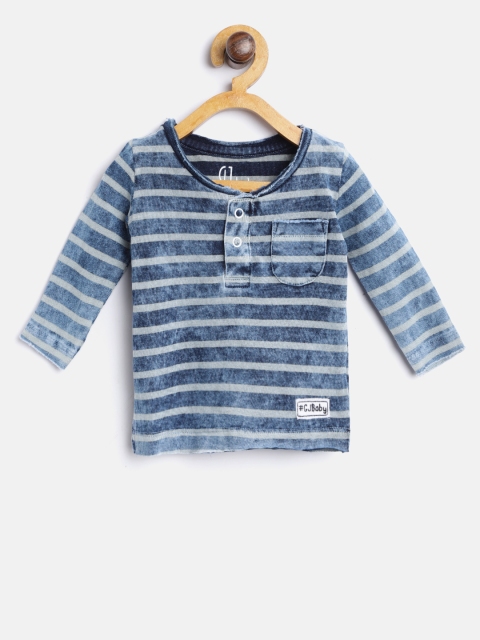 

Gini and Jony Boys Blue & Grey Striped Round Neck T-shirt