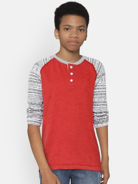 

Palm Tree Boys Red Printed Detail Henley Neck T-shirt