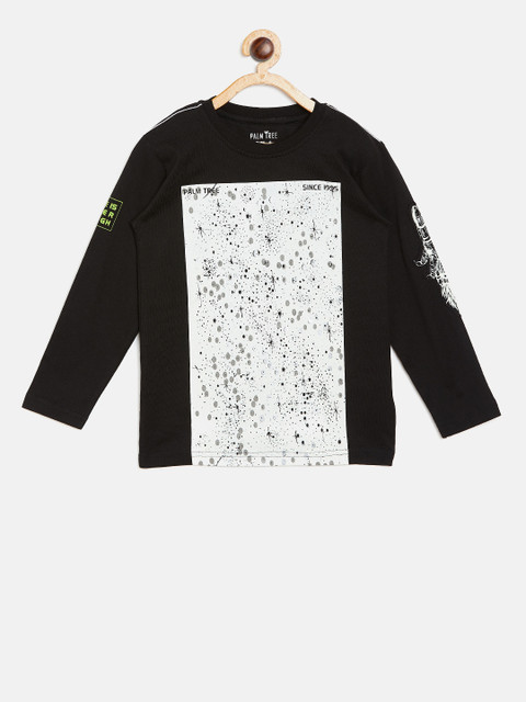 

Palm Tree Boys Black & Off-White Printed Round Neck T-shirt