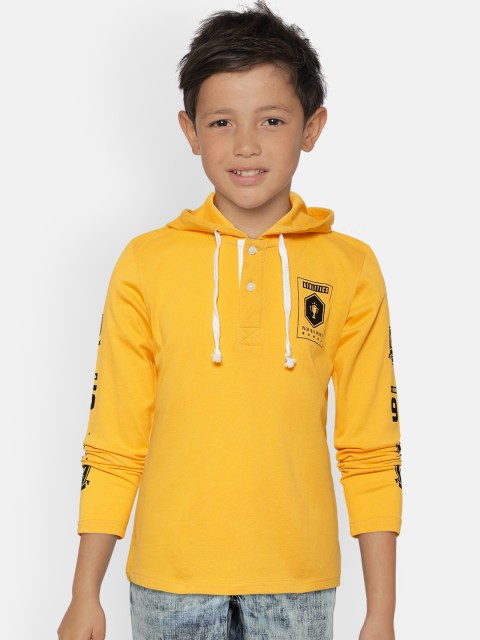 

Palm Tree Boys Yellow & Black Printed Back Hooded T-shirt