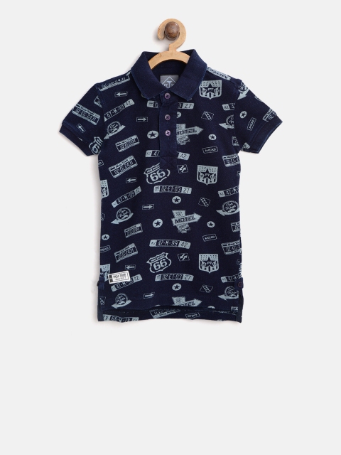 

Palm Tree Boys Blue Printed Polo Collar T-shirt