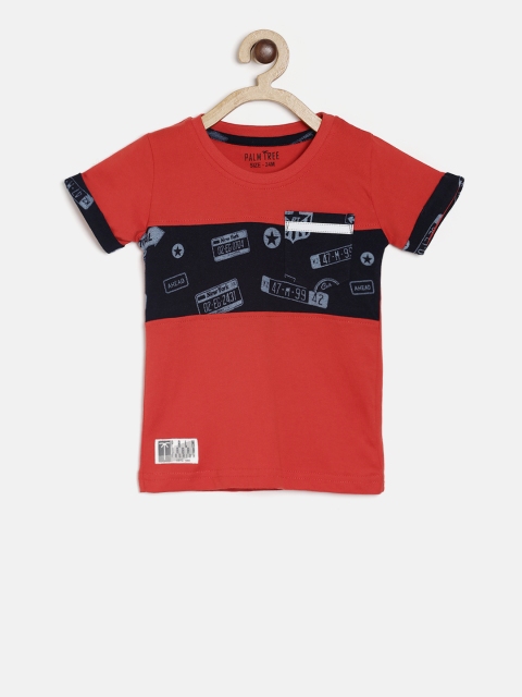 

Palm Tree Boys Red Colourblocked Round Neck T-shirt
