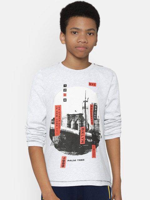 

Palm Tree Boys Grey Melange Printed Round Neck T-shirt