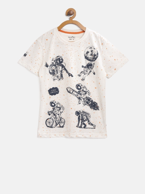 

Palm Tree Boys White Orange Printed Round Neck Pure Cotton T-shirt