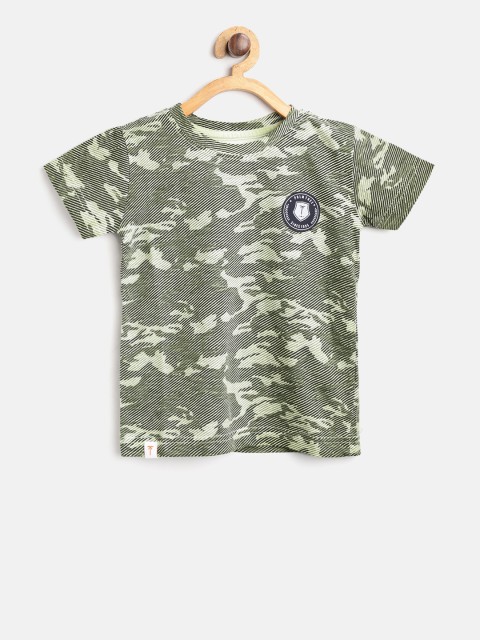 

Palm Tree Boys Olive Green Camouflage Print Round Neck T-shirt
