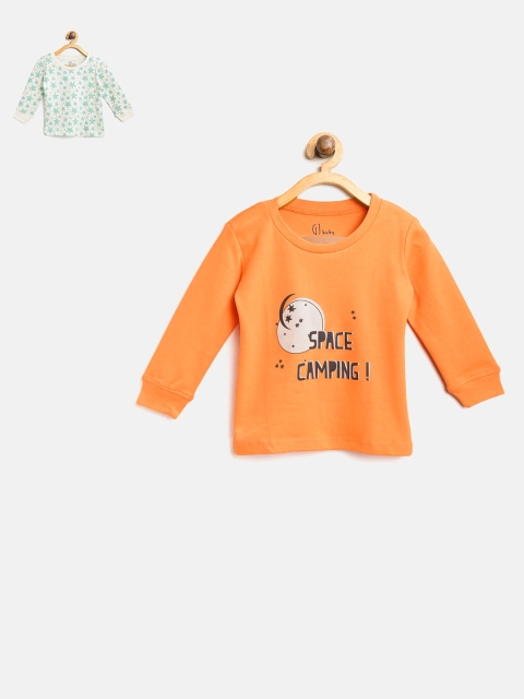 

Gini and Jony Girls Pack of 2 Printed Round Neck Pure Cotton T-shirts, Orange