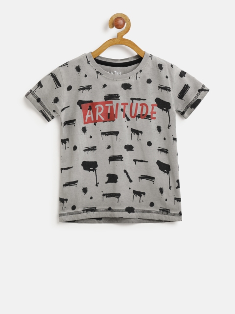 

Palm Tree Boys Grey & Black Printed Round Neck T-shirt