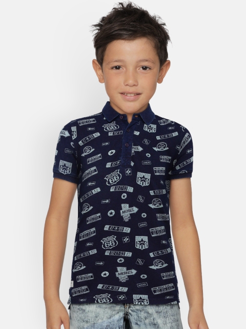 

Palm Tree Boys Blue Printed Polo Collar T-shirt