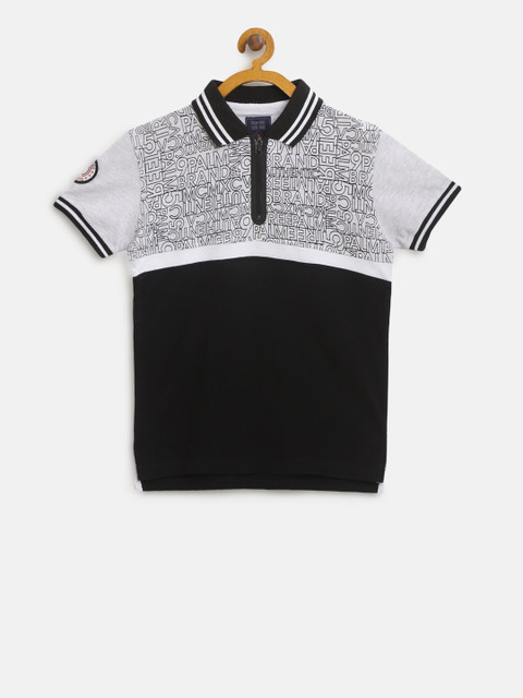

Palm Tree Boys Black & White Printed Polo Collar T-shirt