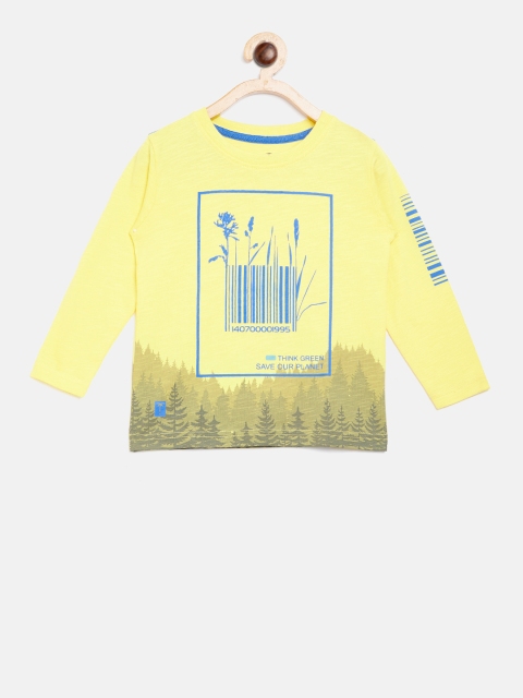 

Palm Tree Boys Yellow & Olive Green Printed Round Neck T-shirt
