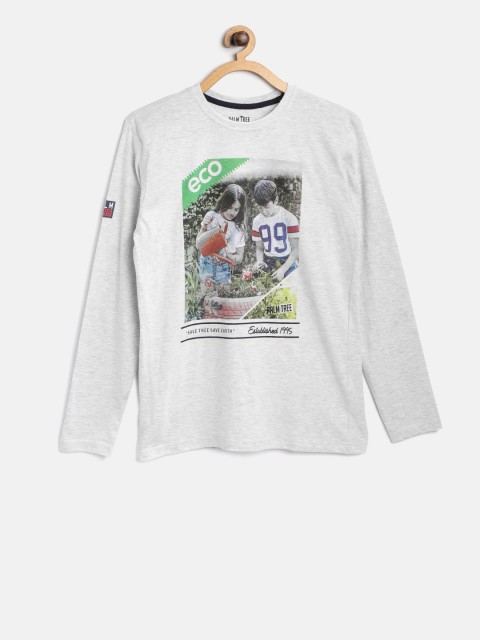 

Palm Tree Boys Grey Melange Printed Round Neck T-shirt
