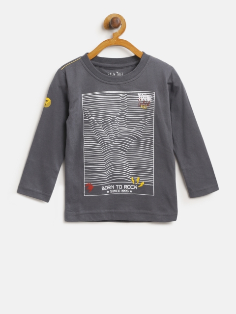 

Palm Tree Boys Charcoal Grey Printed Round Neck T-shirt
