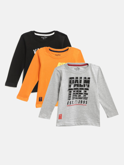 

Palm Tree Infant Boys Pack of 3 Round Neck T-shirt, Grey