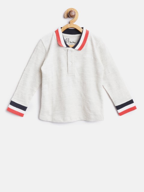

Gini and Jony Boys Off-White Self-Striped Polo Collar T-shirt