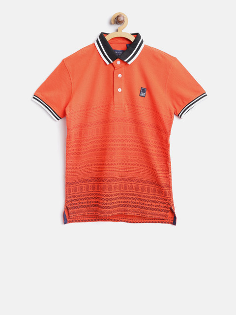 

Palm Tree Boys Orange Printed Polo Collar T-shirt