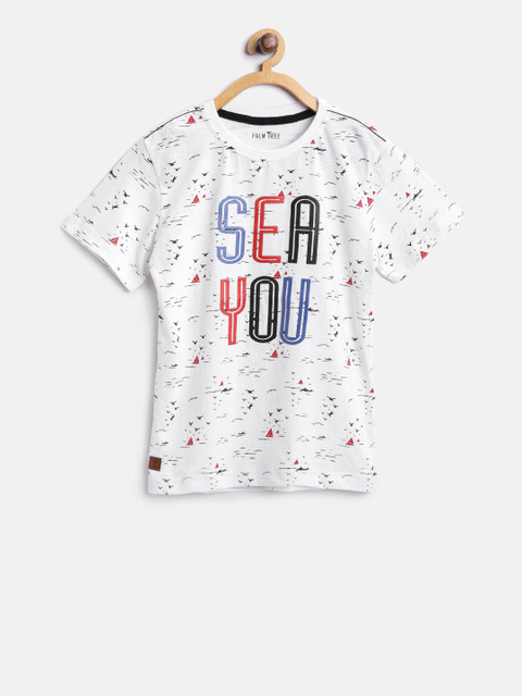 

Palm Tree Boys White & Black Printed Round Neck T-shirt
